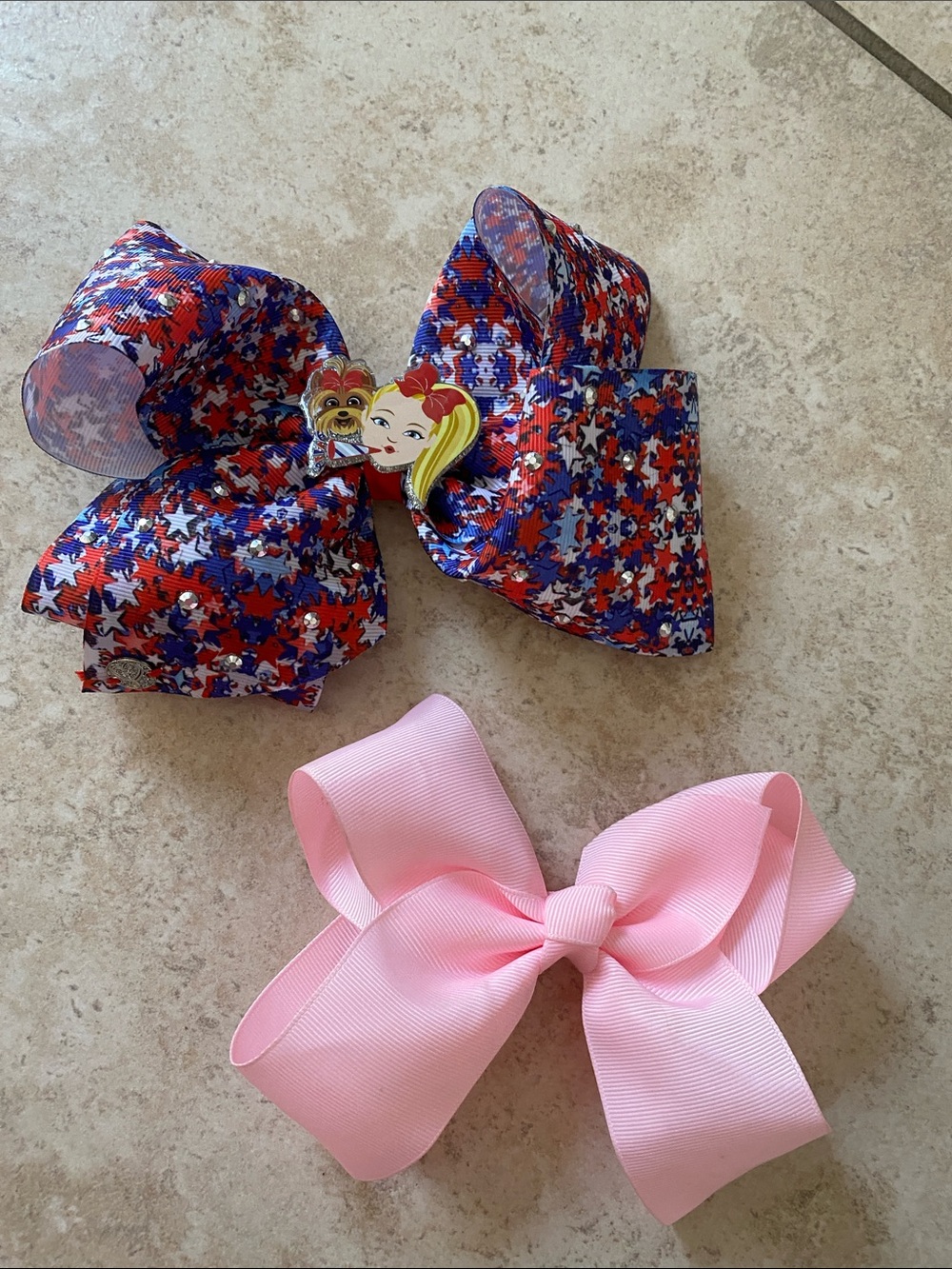Bundle of 2 Large Red, White Blue Stars Girl Hairbow, and a Pretty Pink Bow